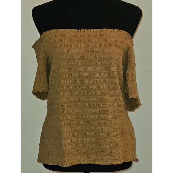 Gap Smocked Off-Shoulder Top Short Sleeves Woman's Brown Size Large Tall NWT. - Picture 1 of 6